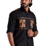 Classic Black Hunting Shirt with Camouflage Pockets | Premium Men's Sportswear | Outdoor Design | Comfortable Cotton Fabric | Size 36-44